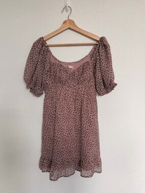 Hollister Rose-Pink Floral Puff Sleeve Mini Dress